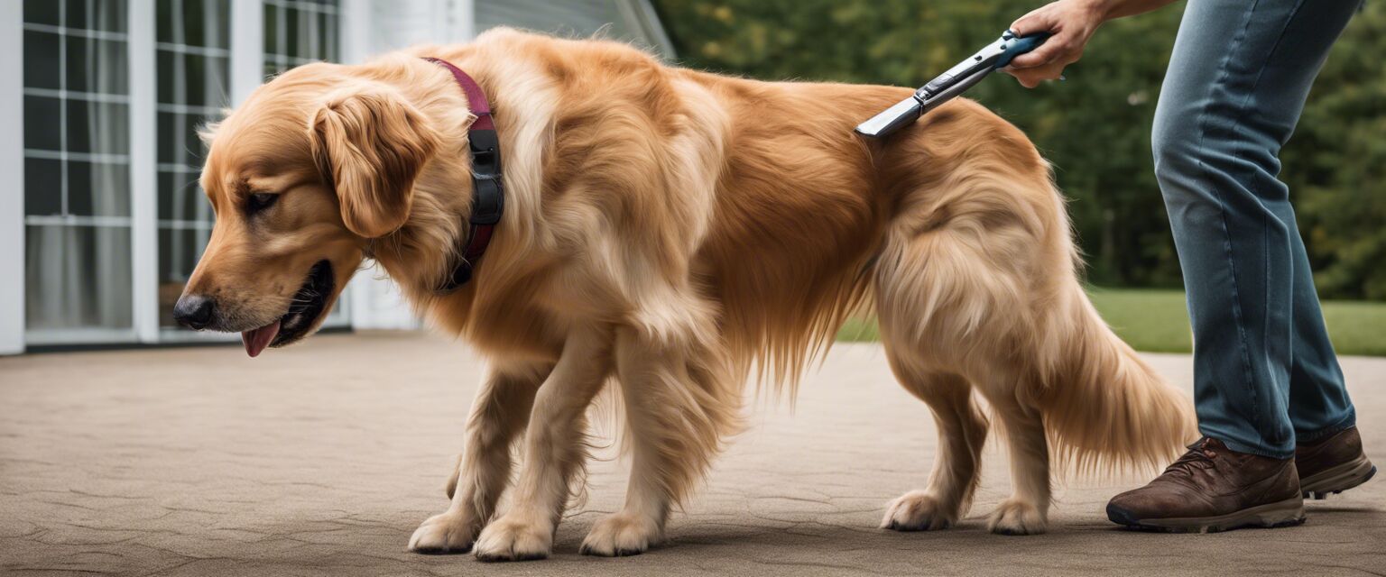 Deshedding tool being used on a dog