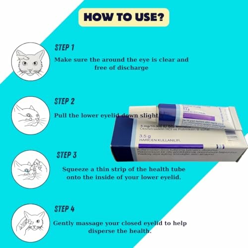 Instructions for applying eye ointment with illustrations.