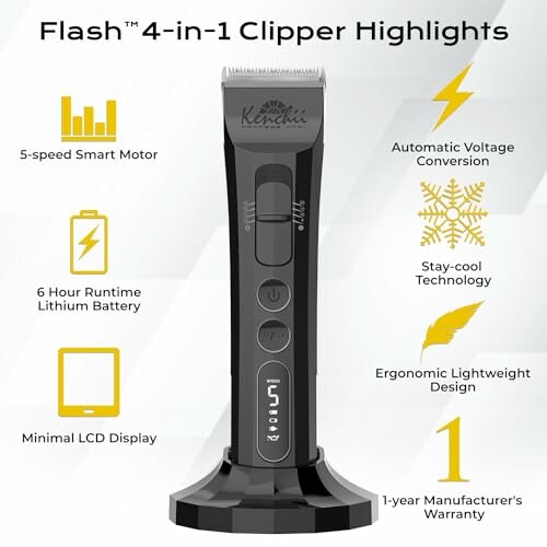 Hair clipper with 4-in-1 standard and detailer settings.