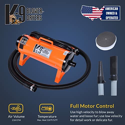 K-9 blower dryer with attachments and features